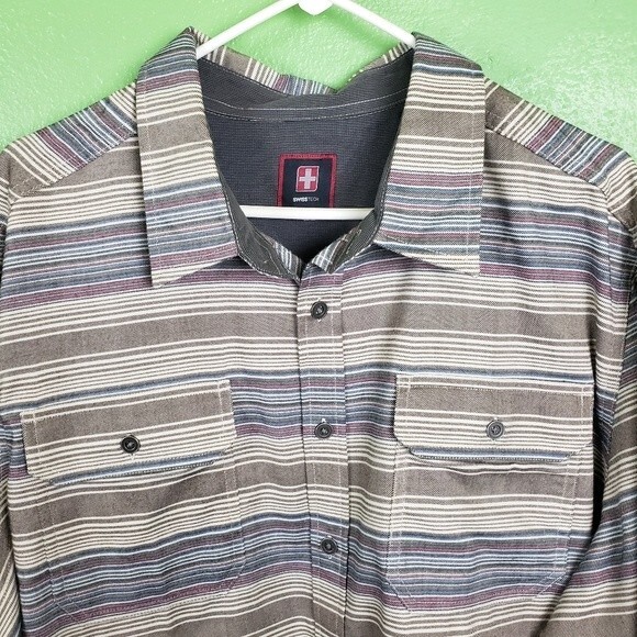 Swiss tech Mens plus size striped button up shirt size 2xl - Picture 12 of 14